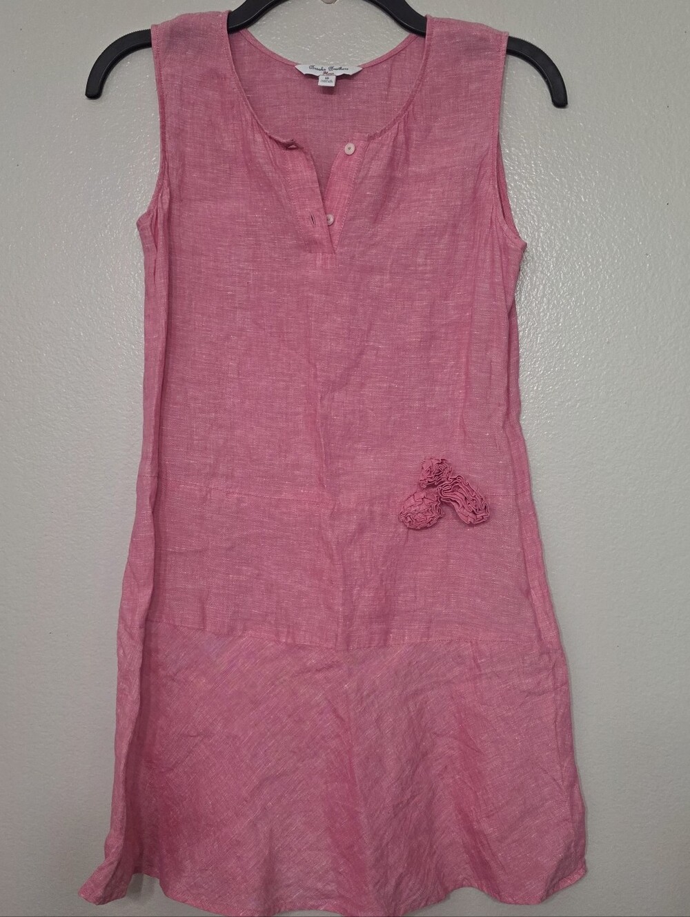 Brooks Brothers Kids Pink Sleeveless Linen Blend Rosette Sundress